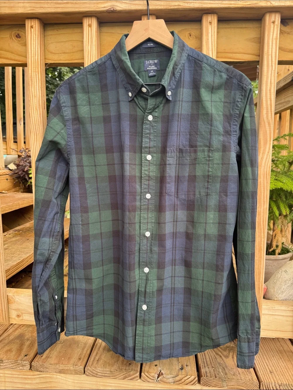 J. Crew Green and Navy Plaid Button-Down Shirt